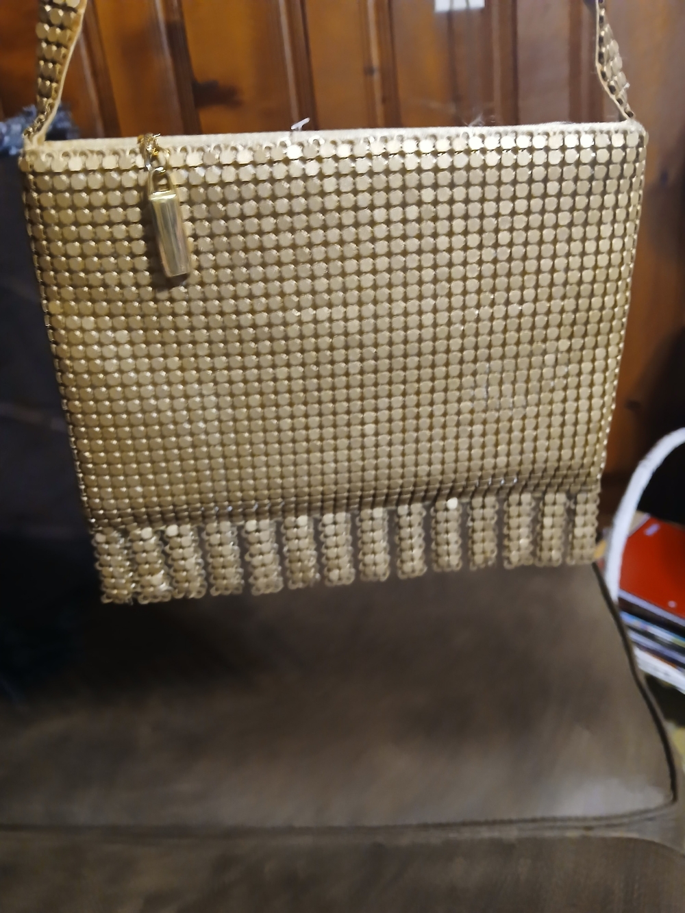 Gold Mesh Beaded Evening Wrist Bag - Women